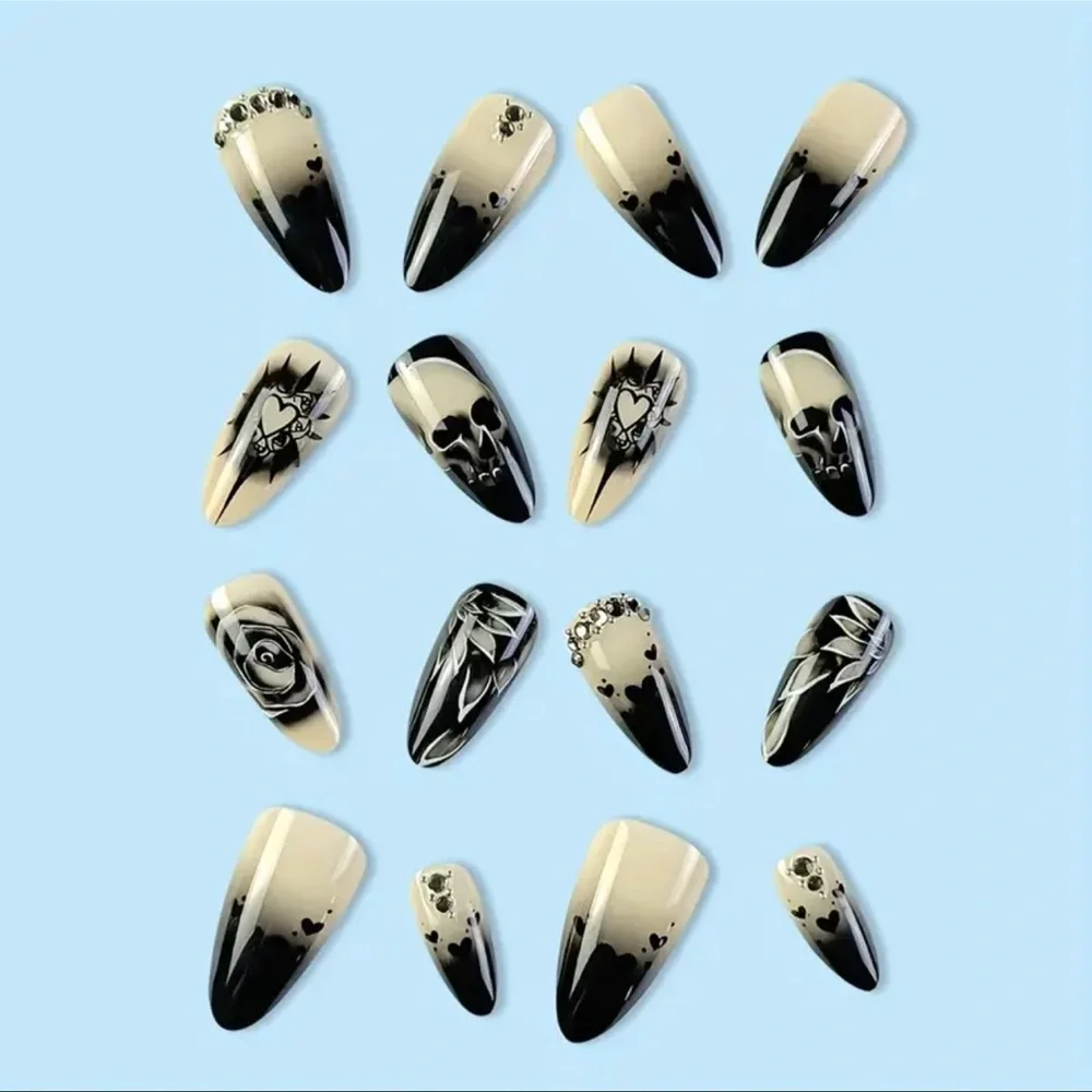Press-On Nails, NIB, ALMOND SHAPE, Spooky, Goth, Dark Side, Instant Mani…